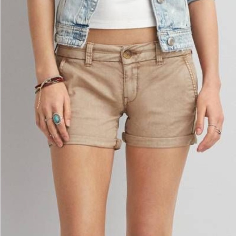 American Eagle MIDI Twill Khaki Shorts